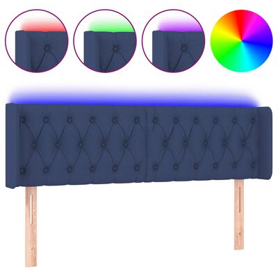 vidaXL Tăblie de pat cu LED, albastru, 163x16x78/88 cm, textil