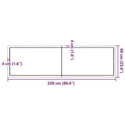 vidaXL Blat masă 220x60x(2-4) cm lemn stejar netratat contur organic