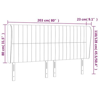 vidaXL Tăblie de pat cu aripioare gri deschis 203x23x118/128cm catifea