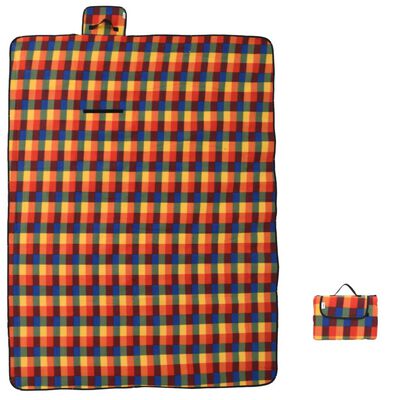 vidaXL Pătură picnic pliabilă, carouri multicolor, 200x150 cm catifea