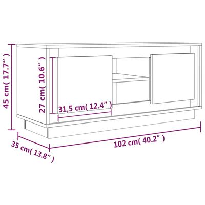 vidaXL Comodă TV, alb, 102x35x45 cm, lemn prelucrat