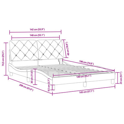 vidaXL Cadru de pat cu lumini LED, negru, 140x190 cm, catifea