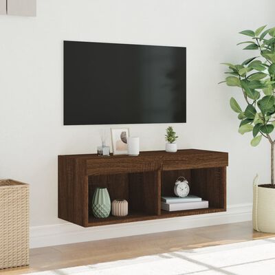 vidaXL Comodă TV cu lumini LED, stejar maro, 80x30x30 cm