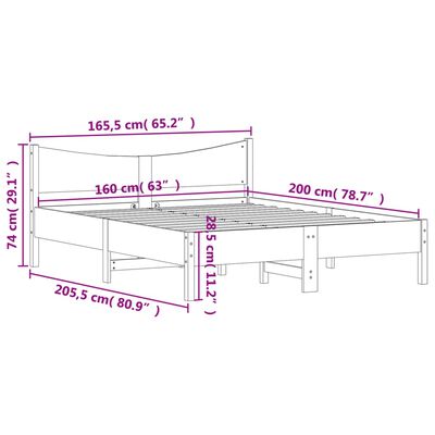 vidaXL Cadru de pat fără saltea, alb, 160x200 cm, lemn masiv pin