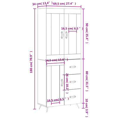 vidaXL Dulap înalt, stejar maro, 69,5x34x180 cm, lemn compozit