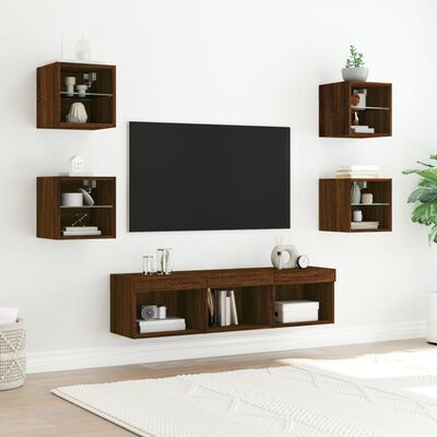 vidaXL Unități de perete TV cu LED-uri, 7 piese, stejar maro, lemn