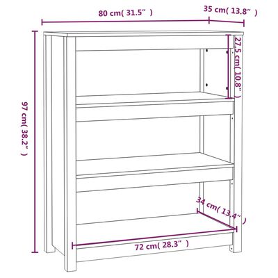 vidaXL Bibliotecă, 80x35x97 cm, lemn masiv de pin