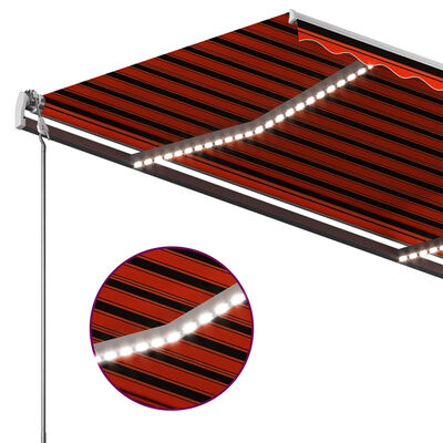 vidaXL Copertină retractabilă manual, LED, portocaliu/ maro 450x350 cm