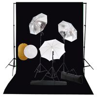 vidaXL Set studio foto cu lămpi, umbrele, fundal și reflector