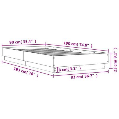 vidaXL Cadru de pat, gri beton, 90x190 cm, lemn prelucrat