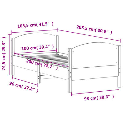 vidaXL Cadru pat fără saltea, maro ceruit, 100x200 cm, lemn masiv pin