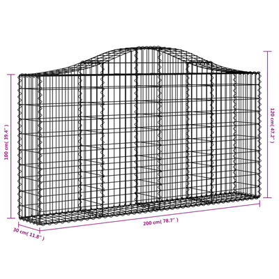 vidaXL Coșuri gabion arcuite 12 buc, 200x30x100/120 cm fier galvanizat