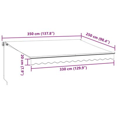 vidaXL Copertină retractabilă manual, antracit/alb, 350x250 cm