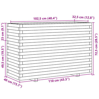 vidaXL Jardinieră de grădină, 110x40x72,5 cm, lemn de pin impregnat