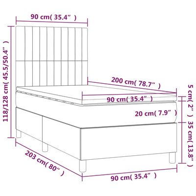 vidaXL Pat box spring cu saltea, maro închis, 90x200 cm, textil