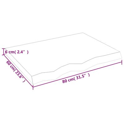 vidaXL Blat de masă, 80x60x(2-6) cm, lemn masiv de stejar netratat