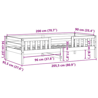 vidaXL Cadru de pat fără saltea, alb, 90x200 cm, lemn masiv pin