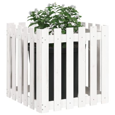 vidaXL Jardinieră grădină design gard, alb, 60x60x60 cm lemn masiv pin