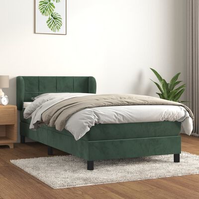 vidaXL Pat box spring cu saltea, verde închis, 90x200 cm, catifea