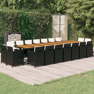 vidaXL Set mobilier de grădină cu perne, 19 piese, negru, poliratan