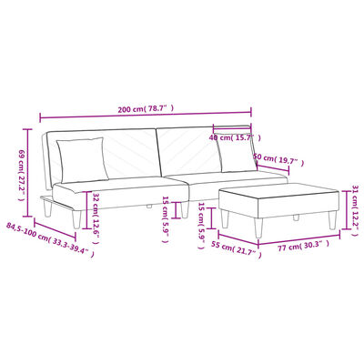 vidaXL Set de canapele cu perne, 2 piese, albastru, catifea