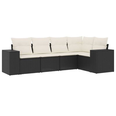 vidaXL Set mobilier de grădină cu perne, 5 piese, negru, poliratan