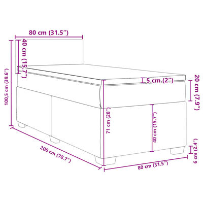 vidaXL Pat box spring cu saltea, gri închis, 80x200 cm, catifea