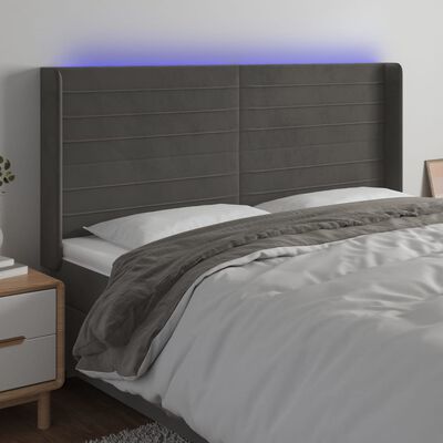 vidaXL Tăblie de pat cu LED, gri închis, 183x16x118/128 cm, catifea