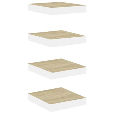 vidaXL Rafturi perete suspendate 4 buc. alb/stejar 23x23,5x3,8 cm MDF