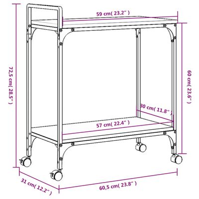 vidaXLCărucior de bucătărie stejar fumuriu60,5x31x72,5cm lemnprelucrat