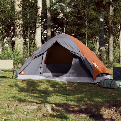 vidaXL Cort de camping pentru 2 persoane, gri/portocaliu, impermeabil