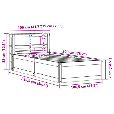 vidaXL Cadru de pat cu tăblie, alb, 100x200 cm, lemn masiv pin