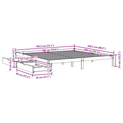 vidaXL Cadru de pat fără saltea, alb, 180x200 cm, lemn masiv pin