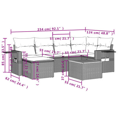 vidaXL Set canapele de grădină, 7 piese, cu perne, bej, poliratan