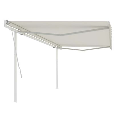 vidaXL Copertină retractabilă manual, cu stâlpi, crem, 5x3 m