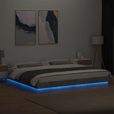 vidaXL Cadru de pat cu lumini LED gri beton 200x200 cm lemn prelucrat