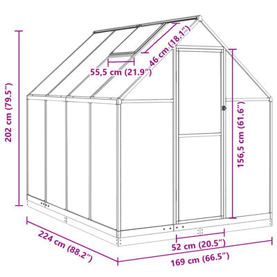 vidaXL Sere cu cadru de bază, argintiu, 224x169x202 cm, aluminiu