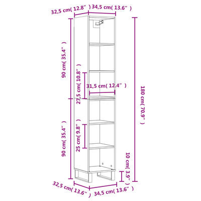 vidaXL Dulap înalt, gri beton, 34,5x32,5x180 cm, lemn prelucrat