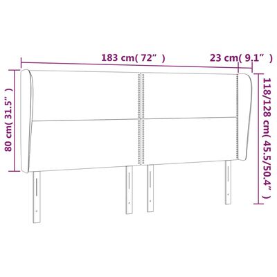 vidaXL Tăblie de pat cu aripioare gri închis 183x23x118/128 cm catifea