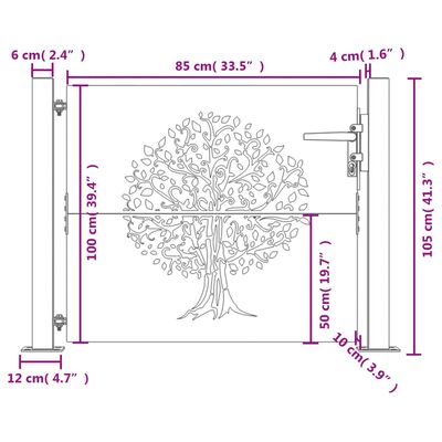 vidaXL Poartă pentru grădină, 105x105 cm, oțel corten, model copac