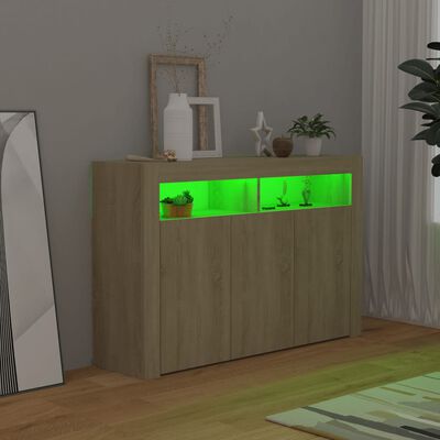 vidaXL Servantă cu lumini LED, stejar Sonoma, 115,5x30x75 cm