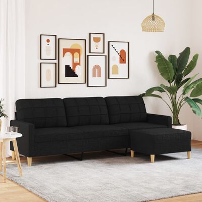 vidaXL Canapea cu 3 locuri și taburet, negru, 210 cm, textil