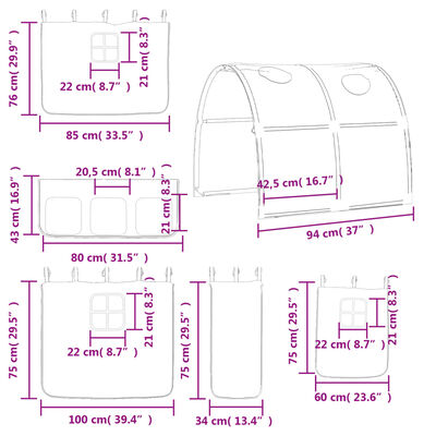 vidaXL Pat etajat de copii cu tunel roz 80x200 cm lemn masiv pin