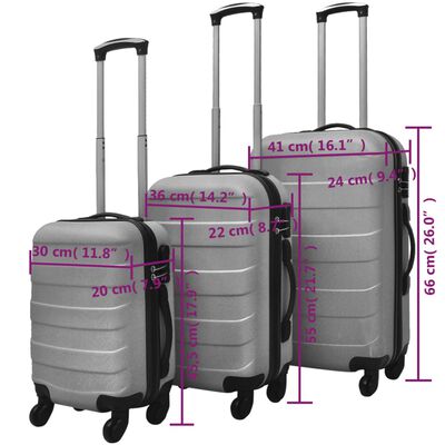 vidaXL Set valize rigide, argintiu, 3 buc., 45,5/55/66 cm