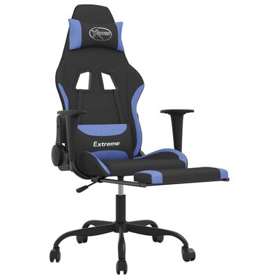 vidaXL Scaun de gaming cu masaj/suport picioare, negru/albastru textil