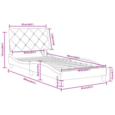 vidaXL Cadru de pat cu lumini LED, albastru, 90x190 cm, catifea