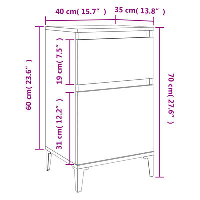 vidaXL Noptiere, 2 buc., gri sonoma, 40x35x70 cm