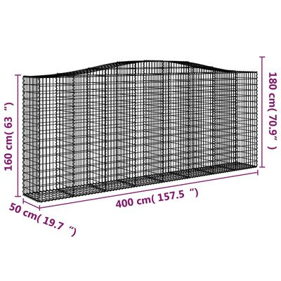 vidaXL Coșuri gabion arcuite 6 buc. 400x50x160/180 cm, fier galvanizat