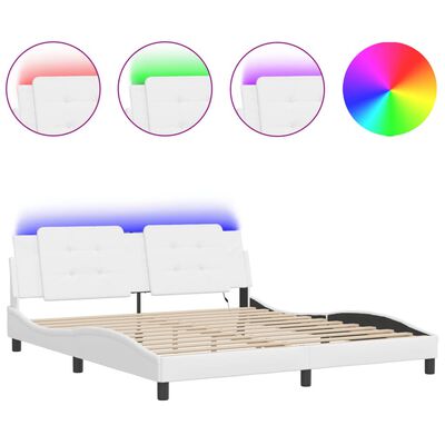 vidaXL Cadru de pat cu lumini LED, alb, 180x200 cm, piele ecologică