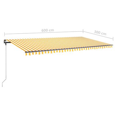 vidaXL Copertină autonomă retractabilă manual, galben&alb, 600x300 cm